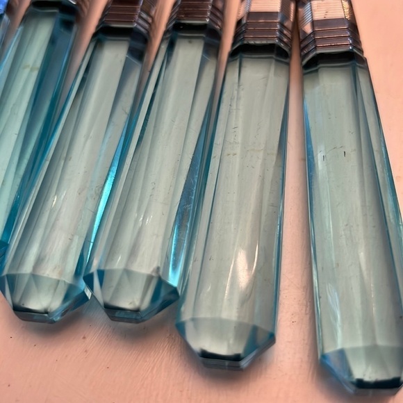 Vintage Jeweled Lucite Handle 5 pc Service for 2 plus extras Silverware Flatware - Picture 2 of 10
